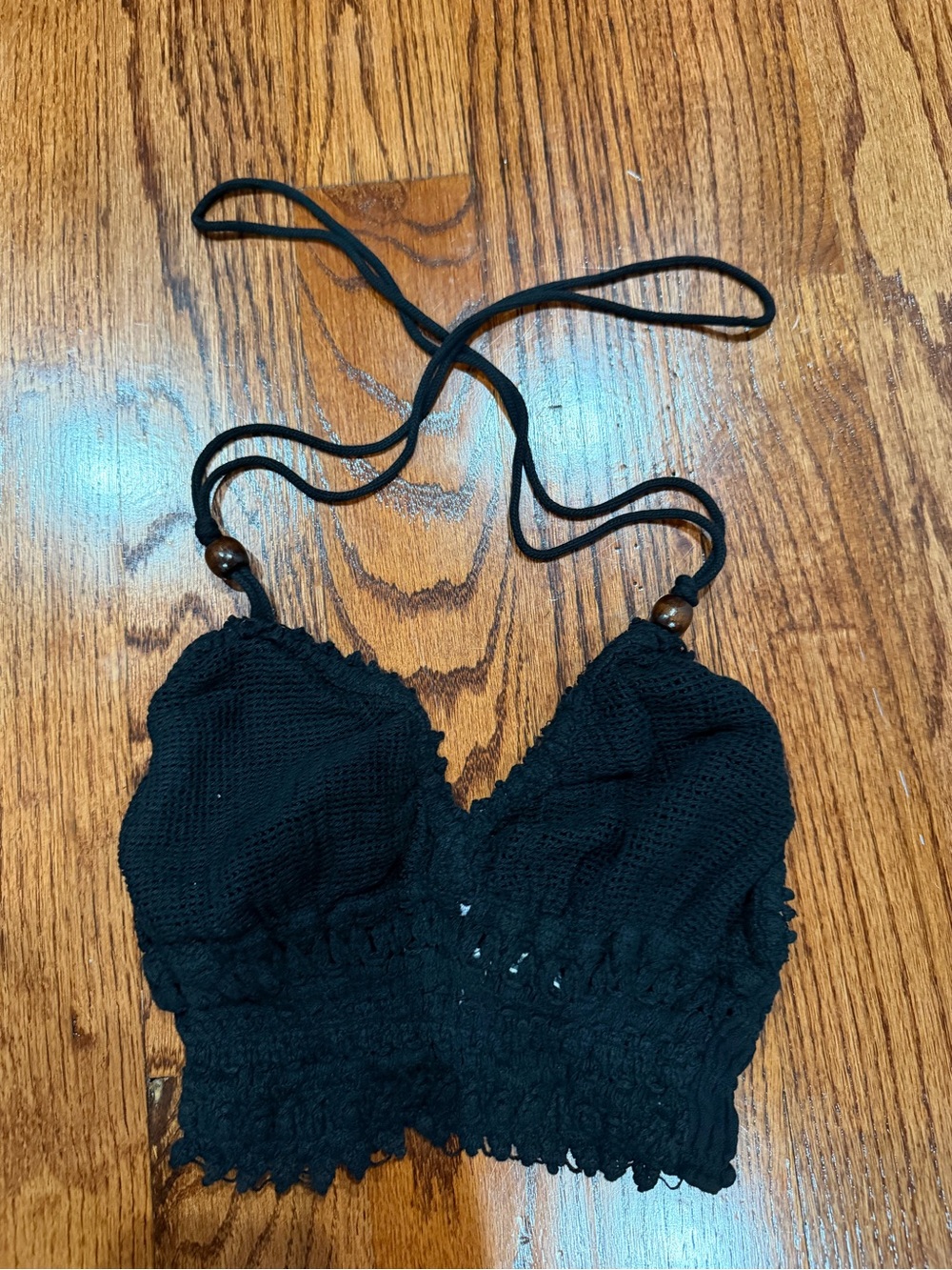 Smocked Crochet Halter Tank Top - Black